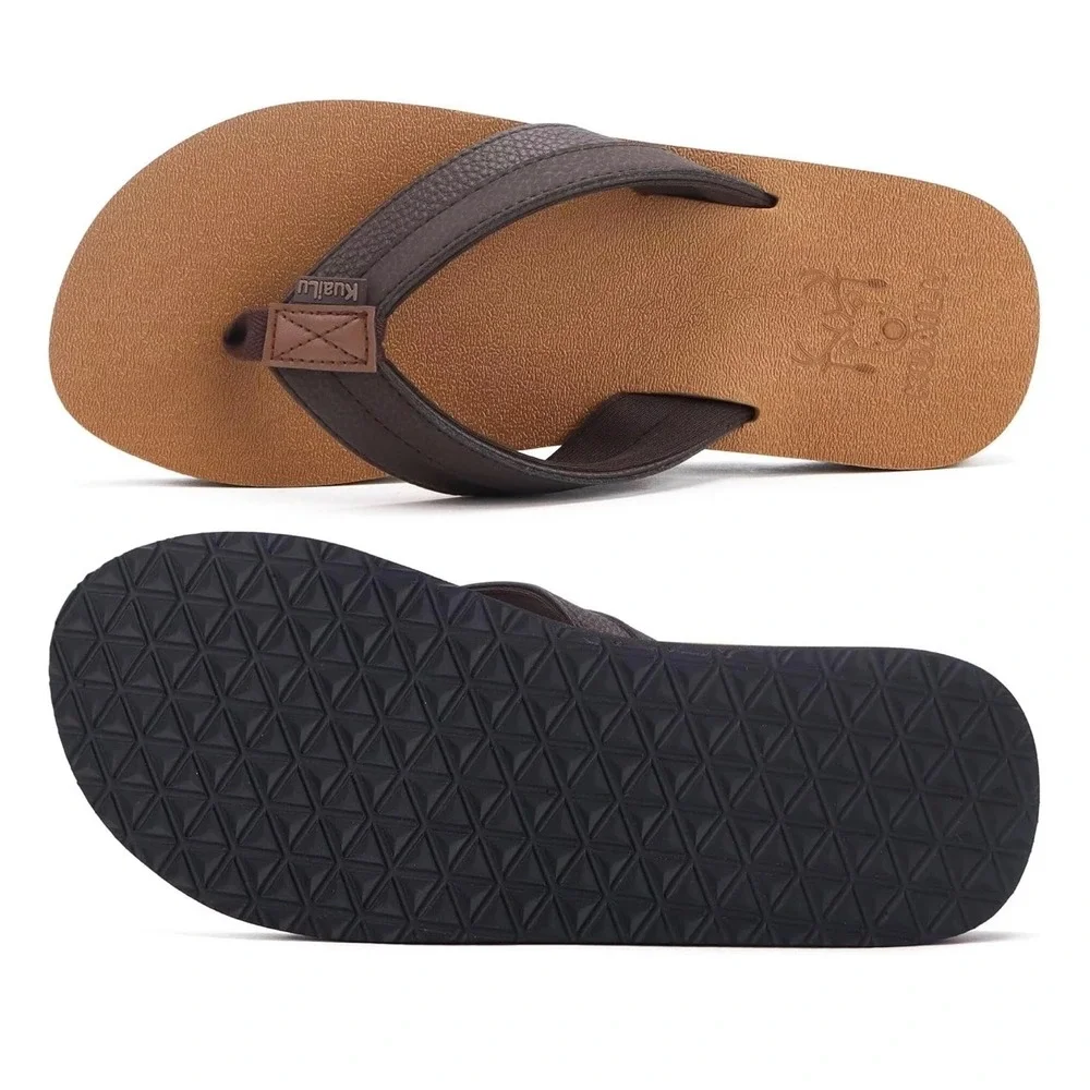 Kuailu Mens Flip Flops Brown Orthopedic Arch Support Yoga Foam Sandals NWOT